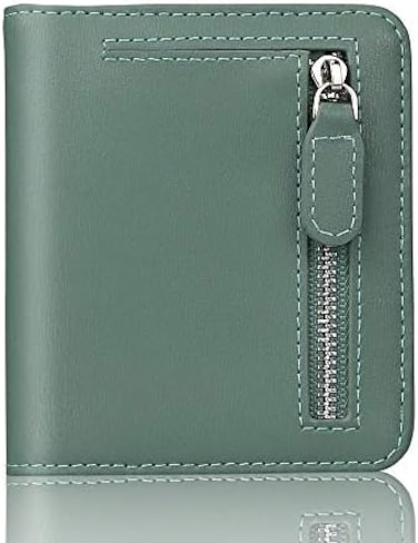 محفظة جلدية من Funtor للنساء، محفظة صغيرة الحجم للسيدات بجيب ثنائي الطي ومزودة بتقنية Rfid Blocking للنساء، باللون الأخضر