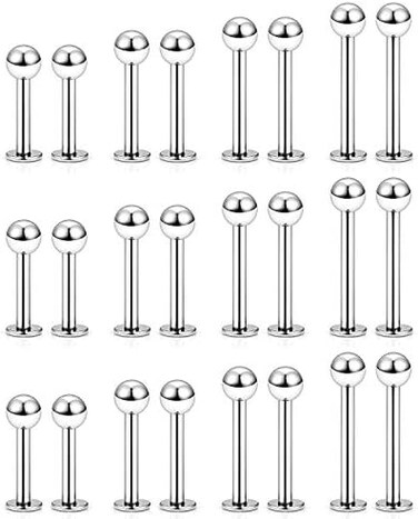 Ftovosyo Labret Barbell 24 قطعة Monroe Lip Barbell Ring هيليكس القرط الزنمة الغضروف ترصيع الجراحية الصلب ثقب المجوهرات للنساء الرجال 20-12G