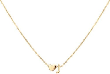 قلادة قلب أولية، قلادة من الفولاذ المقاوم للصدأ مطلية بالذهب عيار 18 قيراط، قلادة بحروف قلب صغيرة مخصصة للنساء والفتيات