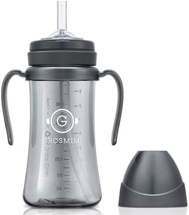 كوب سحري مانع للانسكاب مضاد للانسكاب مع مصاصة ومقبض للأطفال والصغار، قابل للتخصيص، Ppsu، خالٍ من Bpa، 10 أونصة (فحم)