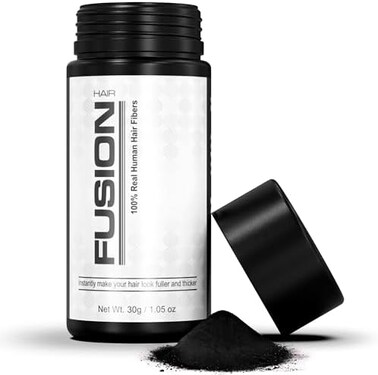 هير فيوجن - ألياف شعر بشرية حقيقية 100% - إخفاء الشعر الصلع والرقيق - لمسات الجذور - مكثف - للجنسين (1.05 أونصة، أسود) 1.05 أونصة