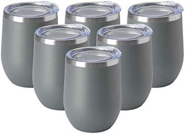 كوب نبيذ من Hasle Outfitters سعة 12 أونصة مع غطاء كؤوس نبيذ بدون ساق مزدوجة الجدار أكواب سفر مفرغة من الفولاذ المقاوم للصدأ كوب قهوة من الفولاذ المقاوم للصدأ