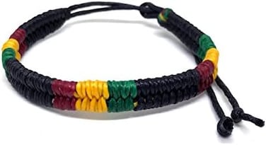 Rasta Braided Cotton Bracelet - Jamaican Adjustable Wristband For Men Women, Cotton