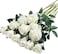 12Pcs Artificial Silk Flowers Realistic Roses Bouquet Long Stem For Home Wedding Decoration Party (White -2)