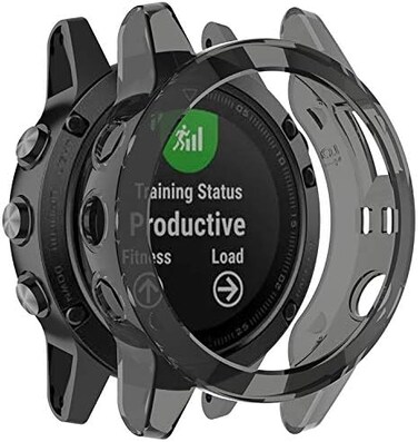 مناسب لجراب Garmin Fenix ​​5، جراب واقٍ من السيليكون الملون وغطاء حماية للإطار من الصدمات لساعة Garmin Fenix ​​5 Plus الذكية (أسود)