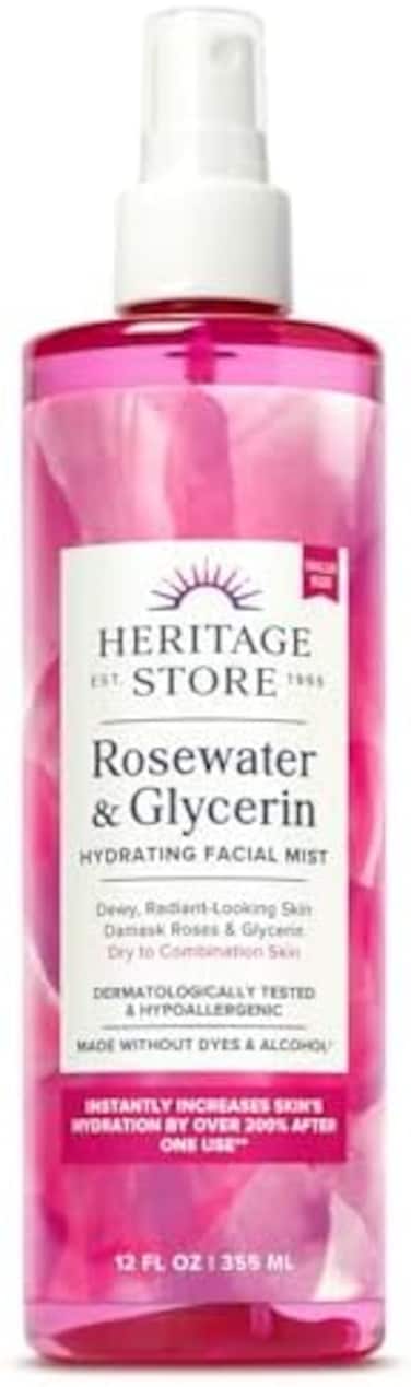 Heritage Store Rosewater &amp; Glycerin Hydrating Facial Mist - Dry Combination Skin Care - Rose Water Spray W/Vegetable Glycerine, Made Without Dyes Or Alcohol, Hypoallergenic, Vegan, Cruelty Free, 12Oz