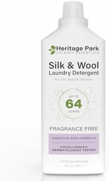 Heritage Park Silk &amp; Wool Fragrance Free, Hypoallergenic, Ph-Neutral Laundry Detergent - Dermatologist-Tested, Sensitive Skin-Friendly, Enzyme-Free, Concentrated Up To 64 Loads (32 Fl Oz)