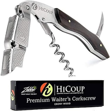 Hicoup Kitchenware Wine Opener - Professional Corkscrews For Wine Bottles W/Foil Cutter And Cap Remover - Manual Wine Key For Servers, Waiters, Bartenders And Home Use - Ebony Wood