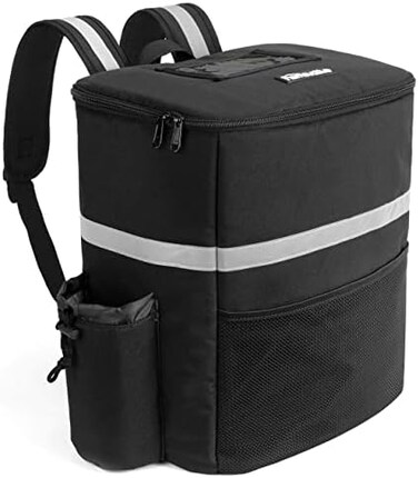 حقيبة ظهر لتوصيل الطعام معزولة حراريًا من Homevative مع حاملات أكواب، ونافذة للجيب والإيصالات، وحقيبة تبريد قابلة لإعادة الاستخدام لتوصيل الطعام والمشروبات، أسود، L، معاصر