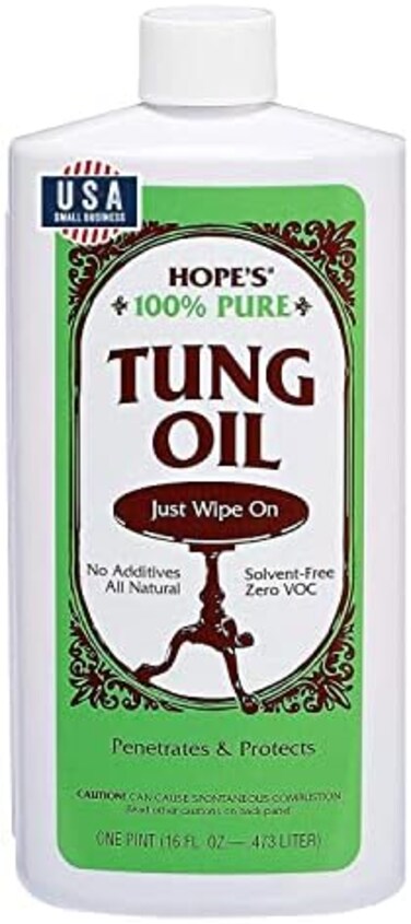 Hope's 100% Pure Tung Oil, Food Safe, Premium Waterproof Natural Wood Finish And Sealer For Indoor And Outdoor Projects, 16 Fl Oz, 1 Pack