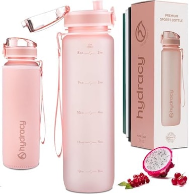 Hydracy 1L Bpa Free Water Bottle With Time Marker, Infuser And Secure Lock - Neoprene Cover, Leak-Proof, Reusable, Lightweight, Ideal For Sports, School, Work
