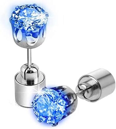 Ic Iclover Stylish LED Earrings Glowing Light Up Diamond Crown Ear Pendant Stud Stainless For Valentine's Day Christmas New Year Wedding Rave Dance Party Decoration Present For Women Men -Blue