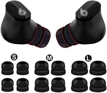 6 Pairs Double Flange Compatible With Beats Studio Buds + / Fit Pro Ear Tips, S/M/L Replacement Noise Isolation Silicone Eartips Earbuds Fit In Case For Beat Studio Buds - 2 Flange Black