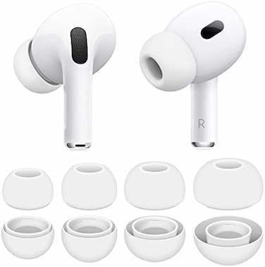 4 Pairs Compatible With Airpods Pro 2 Ear Tips Accessories, Xs/S/M/L 4 Size Replacement Silicone Rubber Eartips Earbuds Gel Earplug Wing Fit In Case Compatible With Airpods Pro 2Nd / 1St - White