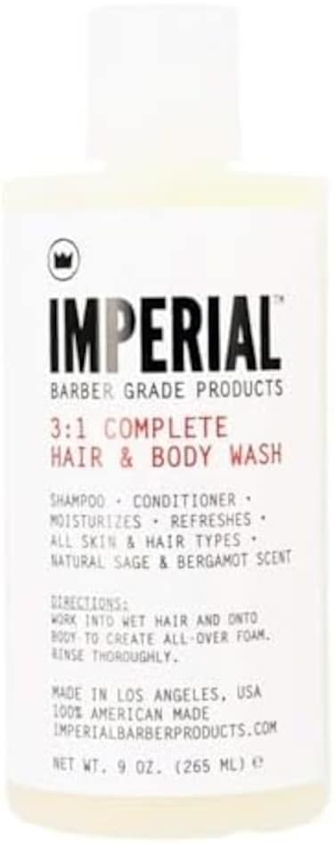 Barber Grade Products 3:1 Complete Hair And Body Wash, Natural Shampoo, Hair Conditioner And Body Wash