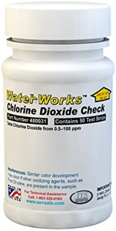 Waterworks 480031 Chlorine Dioxide Testing Strip, 1 Minute Test Time, 0-100Ppm Range (Bottle Of 50)
