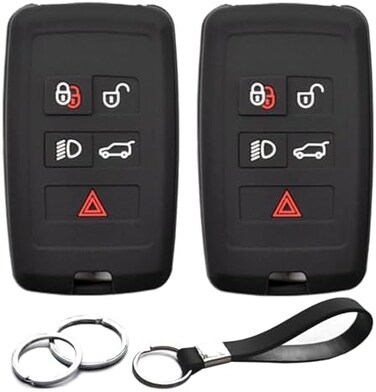 2Pcs Compatible With Land Rover Smart 5 Buttons Silicone Fob Key Case Cover Protector Keyless Remote Holder For Land Rover Range Rover, Range Rover Sport Evoque Velar Discovery 5