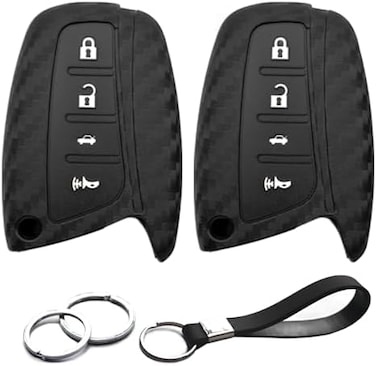 قطعتان متوافقتان مع Hyundai Santa Fe Azera Santa Fe Xl Sport Equus Genesis من ألياف الكربون تبدو مفتاح فوب غطاء حماية سلسلة المفاتيح حامل جهاز تحكم عن بعد بدون مفتاح