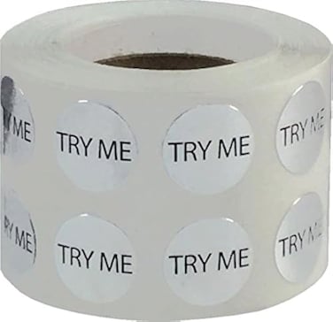 Instocklabels.Com Metallic Silver Try Me Stickers, 1/2 Inch Round, 1000 Labels On A Roll