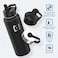 زجاجة مياه رياضية Iron ° Flask - 40 أونصة، 3 أغطية (غطاء من القش)، مقاومة للتسرب، من الفولاذ المقاوم للصدأ المعزول بالفراغ، جدار مزدوج، كوب حراري، مقصف معدني