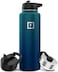 زجاجة مياه رياضية Iron ° Flask - 40 أونصة، 3 أغطية (غطاء من القش)، مقاومة للتسرب، من الفولاذ المقاوم للصدأ المعزول بالفراغ، جدار مزدوج، كوب حراري، مقصف معدني