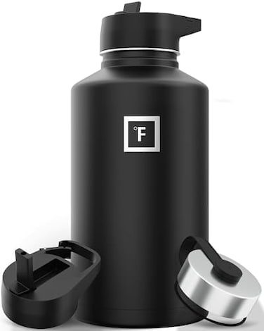 Iron &deg;Flask Sports Water Bottle - 64 Oz, 3 Lids (Straw Lid), Vacuum Insulated Stainless Steel, Hot Cold, Modern Double Walled, Simple Thermo Mug, Hydro Metal Canteen, Black