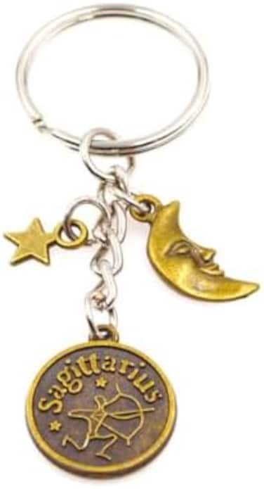 It's All About...You! Bronze Zodiac Sign Moon &amp; Star Keychain Choice Of 12 Astrological Signs