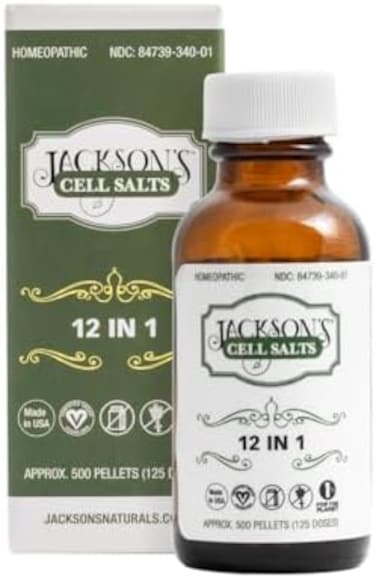 Jackson's 12 In 1 Cell Salt - The First Certified Vegan, Lactose-Free All 12 Schuessler Cell (Tissue) Salt Combination - Made In The Usa (500 Pellets)
