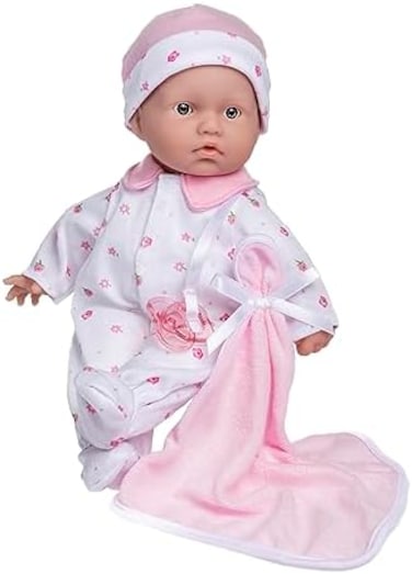 جي سي تويز دمية طفل قوقازية صغيرة ناعمة الجسم مقاس 27.94 سم، - لا بيبي، زي وردي قابل للغسل وقابل للإزالة مع قبعة وبطانية، للأطفال بعمر 12 شهرًا فما فوق