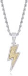 Jinao Hip Hop Lightning Bolt Design Pendant 18K Gold Plated Iced Out Cz Pendant Necklace With Micropave Simulated Diamond For Men Women Two Color