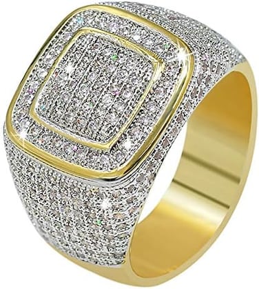 Jinao18K Gold Custer Iced Out Lab Simulated Diamond Band Micropave Mens Bling Ring (11)