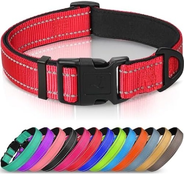 Dog Collar, Reflective Padded Neoprene Pet Collar, Adjustable Nylon Collars For Small Dogs, S, Red