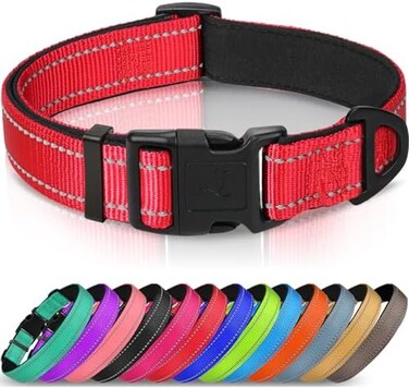 Joytale Dog Collar, Reflective Padded Neoprene Pet Collar, Adjustable Nylon Collars For Extra Small And Puppy Dogs, Xs, Red