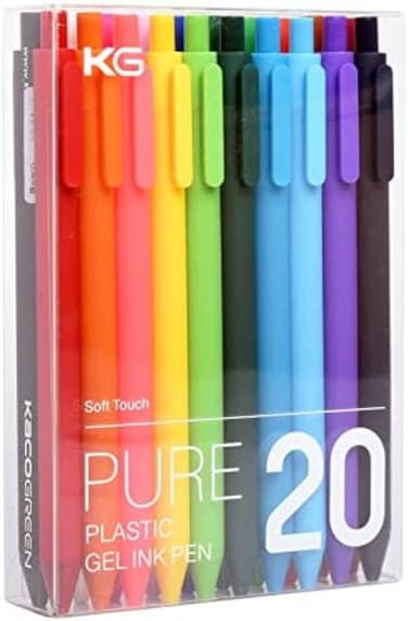 Pure Colored Gel Pens 0.5mm 20 Pieces Set Colorful Multi-Color Ink Fine Point Comfort Grip Quick Drying School Office Supplies Stationery