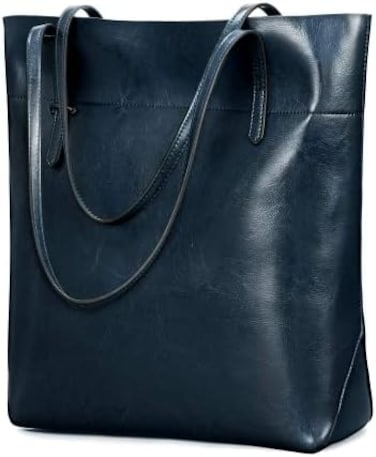 حقيبة كتف كاتي كلاسيكية من الجلد الطبيعي بمقابض قابلة للتعديل (أزرق)