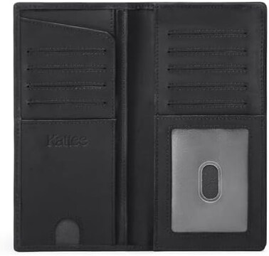 محفظة طويلة من الجلد الطبيعي العتيق للرجال من Kattee لبطاقات الائتمان الخاصة بدفتر الشيكات، 2-أسود جديد (مع صندوق هدايا)، عتيقة