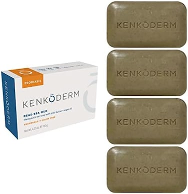 Kenkoderm Psoriasis Dead Sea Mud Soap With Argan Oil &amp; Shea Butter 4.25 Oz, 4 Bars, Dermatologist Developed, Fragrance + Color Free, Eczema, Psoriasis And Rosacea