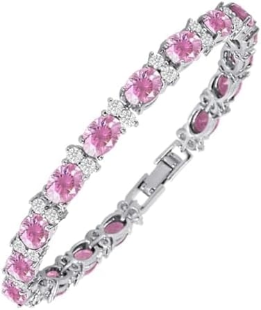 Kezef Tennis Bracelets For Women - Cubic Zirconia - Oval 7X5mm Gemstones - Round 2.50mm White Cz - Silver Plated Brass - 7 Inch - Multiple Colors Hypoallergenic Bracelets
