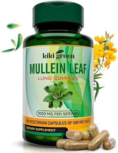 Mullein Leaf Herb Capsules -1000 Mg Herbal Lung Cleanse, Respiratory And Lung Health, Lung Detox For Smokers, Mullein Tea Bags For Lungs, 90 Vegan Pills