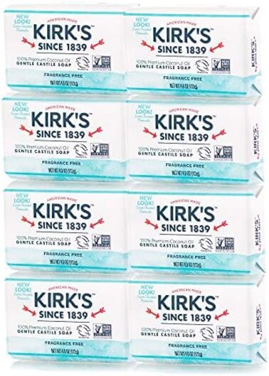 Kirk's Original Coco Castile Bar Soap Fragrance Free 4 Ounces (8 Pack)