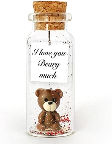 Kseniya Revta Romantic Decorative Gift - Tiny Kawaii Bear Figurine And Love Message In A Bottle - Anniversary Present For Him And Her (Bottle With Bear Figurine And Card, I Love You Beary Much)