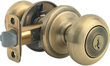 Kwikset Juno Keyed Entry Door Knob With Microban Antimicrobial Protection Featuring Smartkey Security In Antique Brass