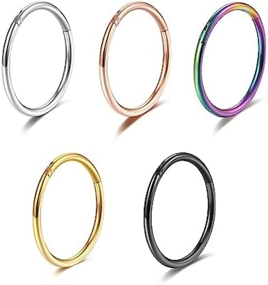 5 Pcs 20G 18G 16G Nose Rings Hoop Set 316L Surgical Steel Earrings Tragus Septum Piercing Cartilage Hoop For Women Men