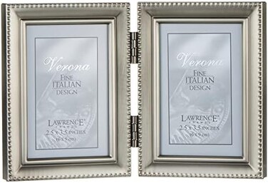 Lawrence Frames Bead Border Design, 2.5X3.5 Double, Pewter