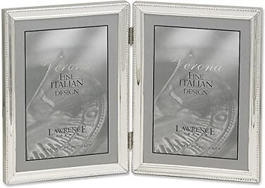 Lawrence Frames Verona Collection 5 X 7-Inch Metal Silver Hinged Double Picture Frame With Beads (11657D)