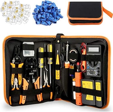 Leatbuy Network Crimp Tool Kit For Rj45/Rj11/Rj12/Cat5/Cat6/Cat5E/8P, Professional Crimper Connector Stripper Cutter, Computer Maintenance Lan Cable Pliers R Soldering Iron Set(Orange)