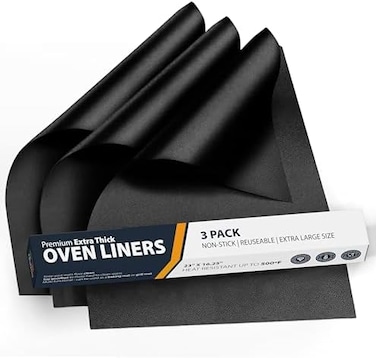Linda's Essentials Large Heavy Duty Oven Liner By (3 Pack) Teflon Oven Liners For Bottom Of Oven For Gas, Electric And Fan Assisted Ovens - Reusable Oven Mats For Bottom Of Oven - Kitchen Accessories