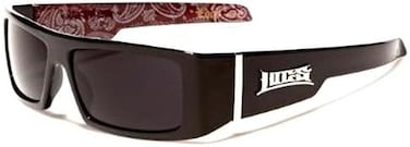 نظارات شمسية 0182 ذات عدسة داكنة وإطار أسود وطبعة حمراء من الداخل