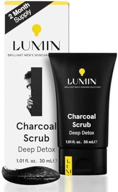 Lumin - Charcoal Scrub Deep Detox For Men - Face Cleanser For Men, Pre Shave Scrub, A Charcoal Face Exfoliator That Refreshes &amp; Rejuvenates The Skin, Suitable For All Skin Types, 30ml, 1-Pack
