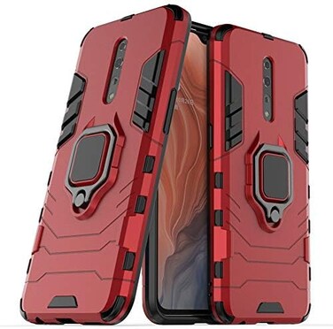Compatible With Oppo Reno Z Case, Metal Ring Grip Kickstand Shockproof Hard Bumper Shell (Works With Magnetic Car Mount) Dual Layer Rugged Cover For Oppo Renoz (Red)